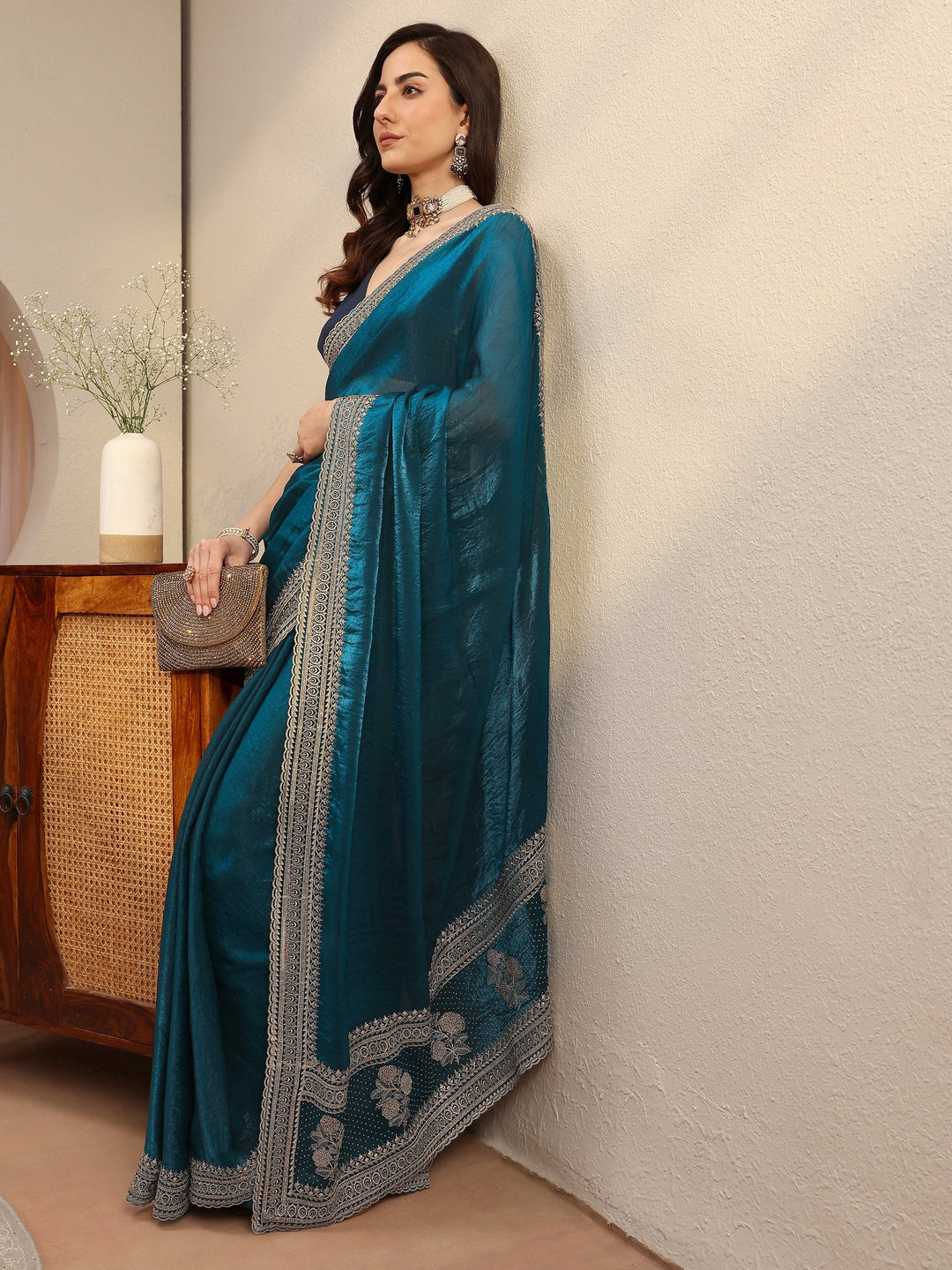  Peacock Blue Tissue Saree 