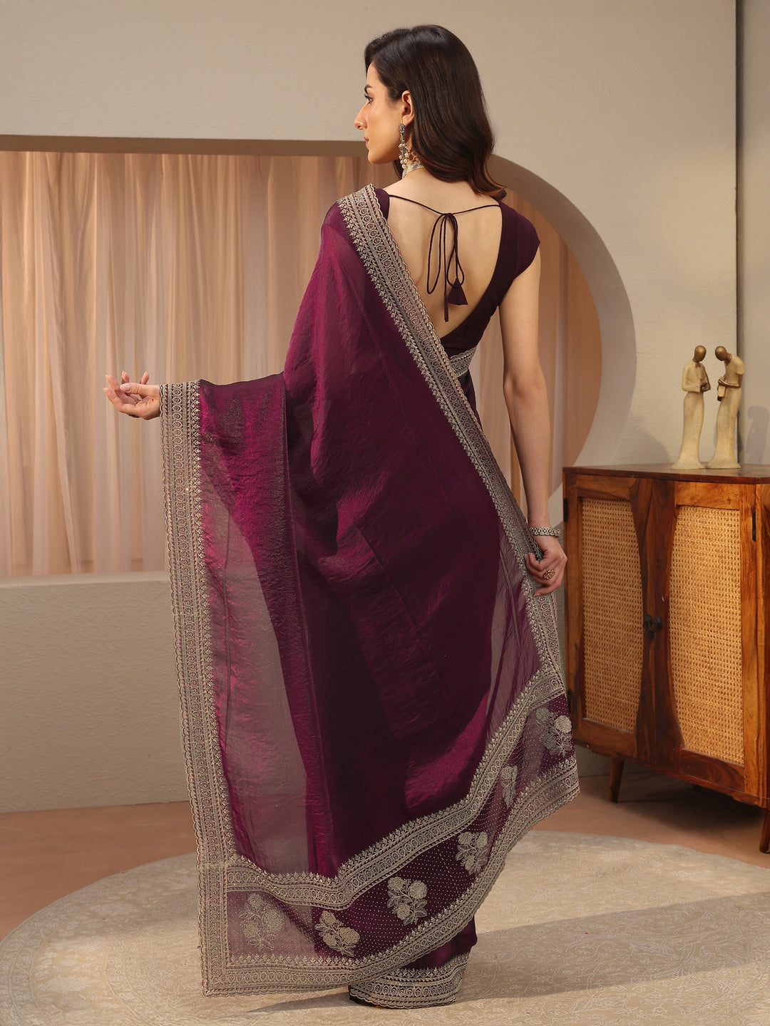 Burgundy Tissue Saree 