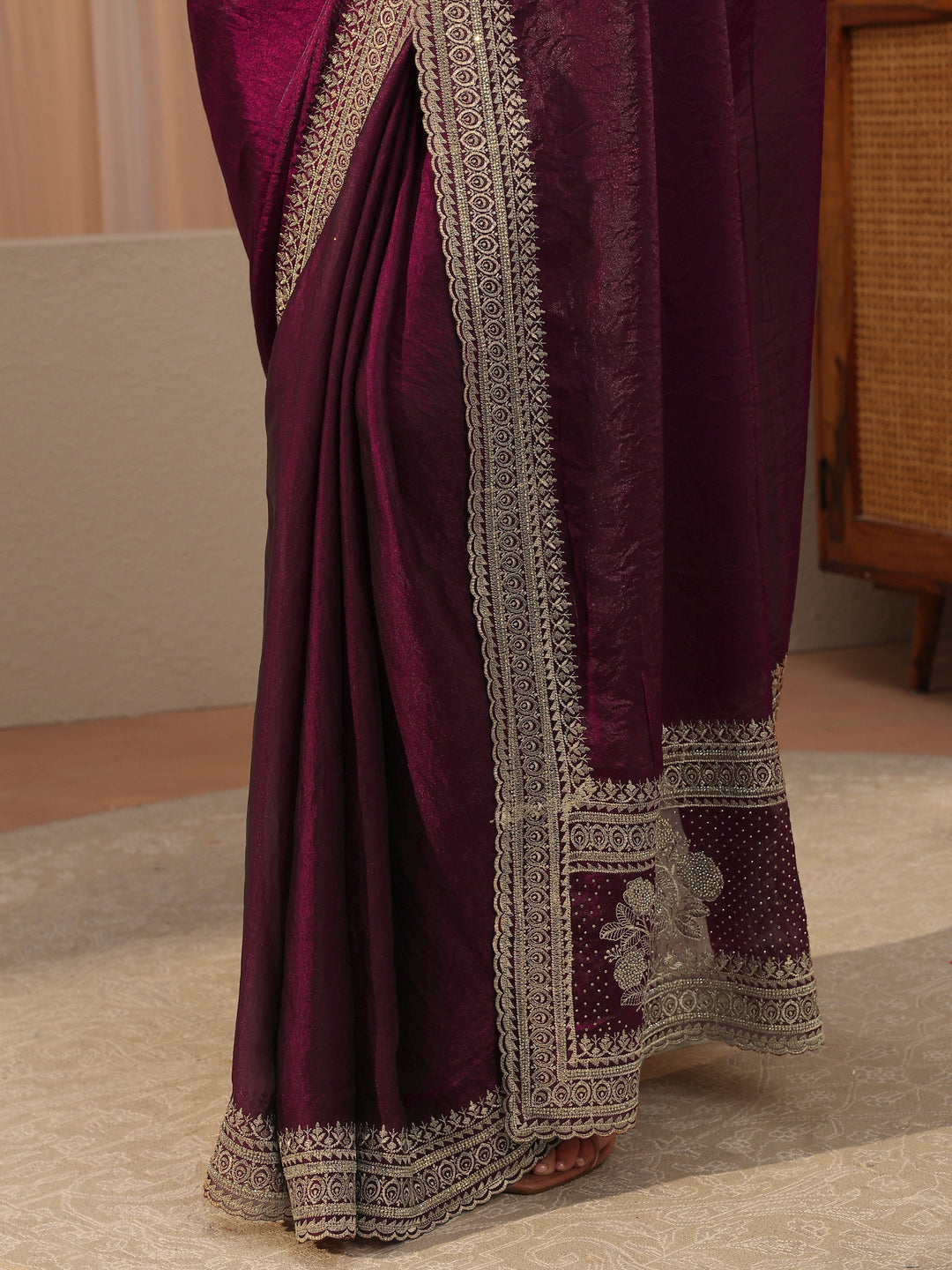  Burgundy Tissue Saree 