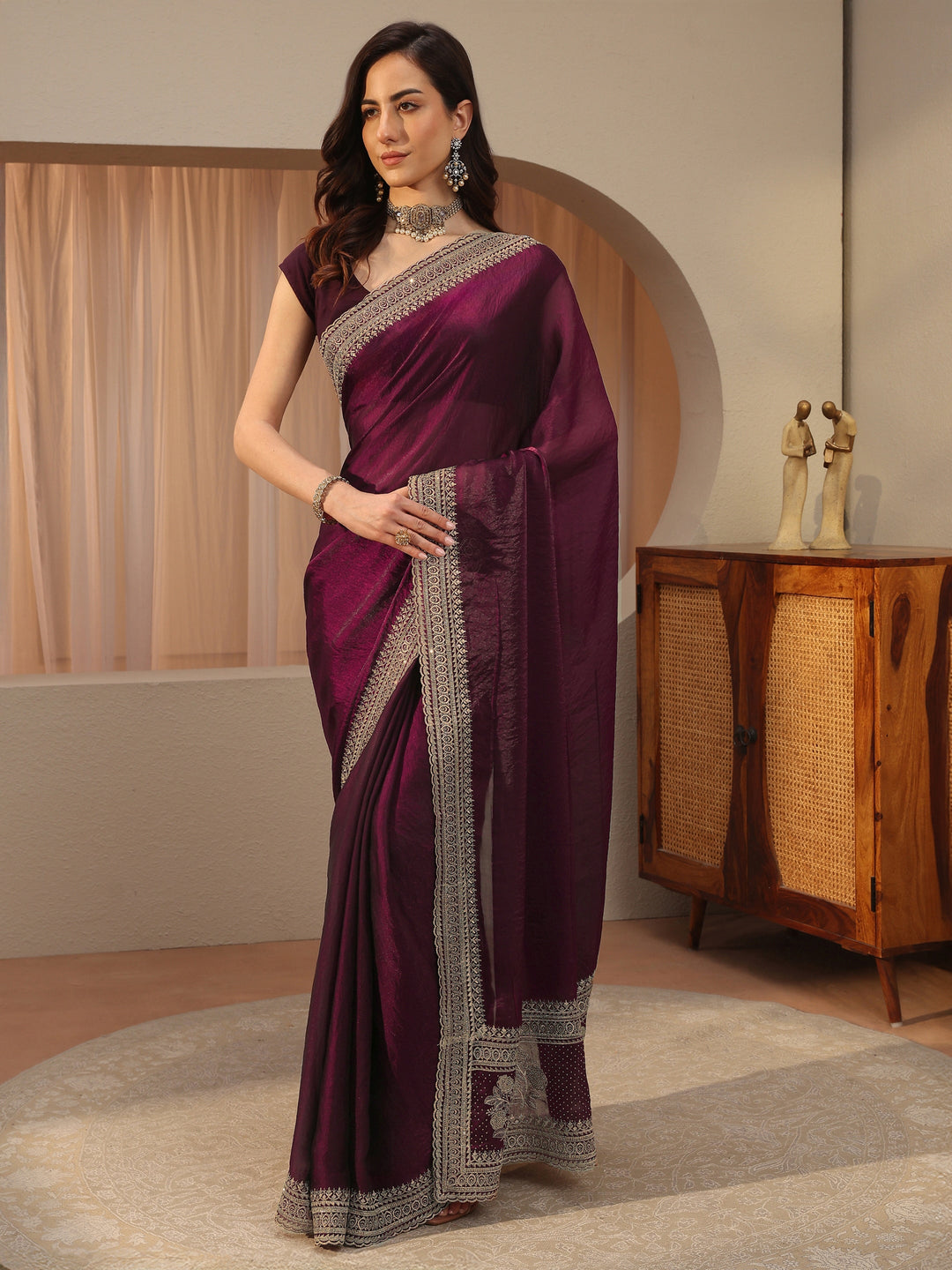  Burgundy Tissue Saree 