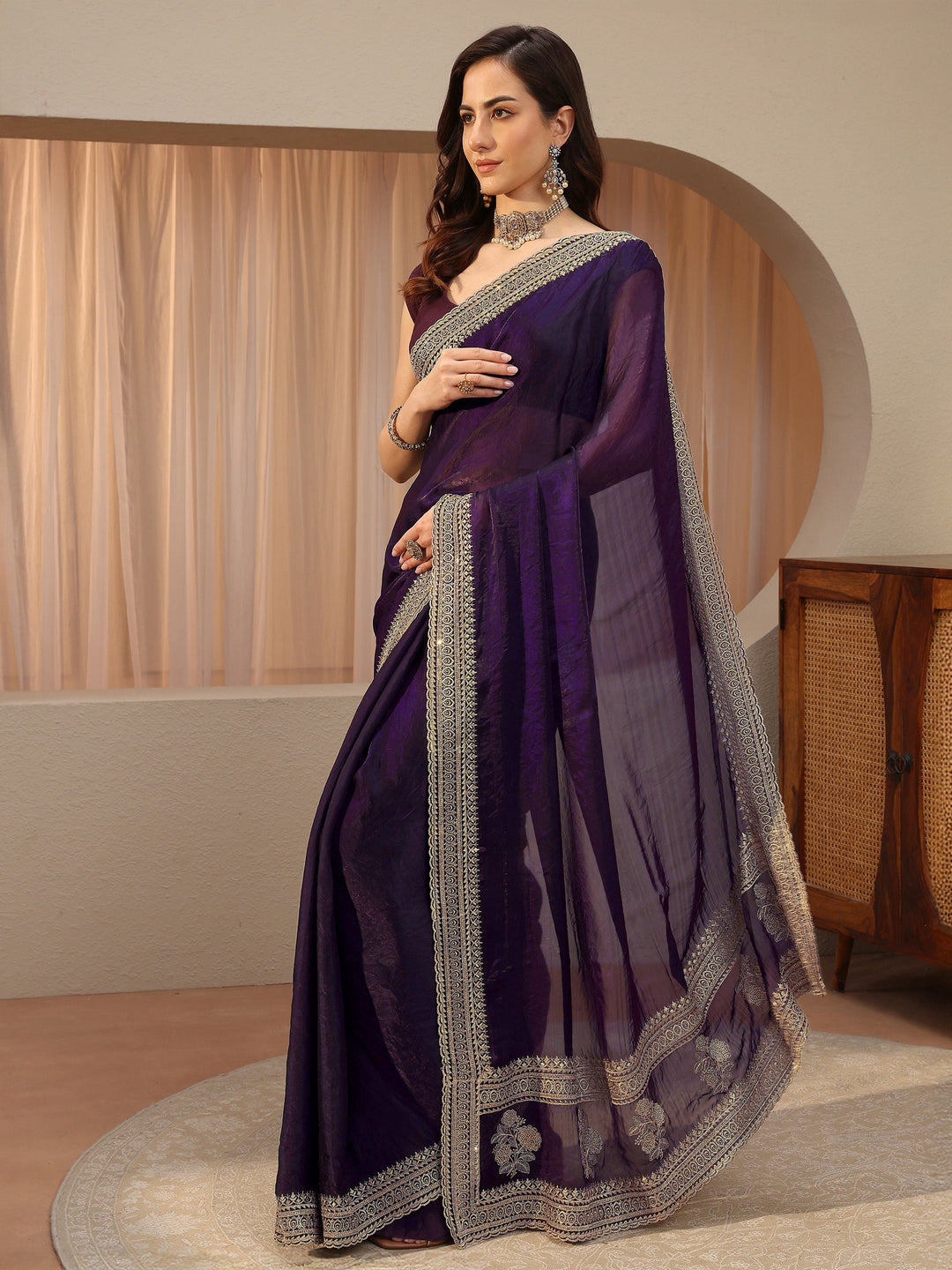  Plum Purple Tissue Saree 