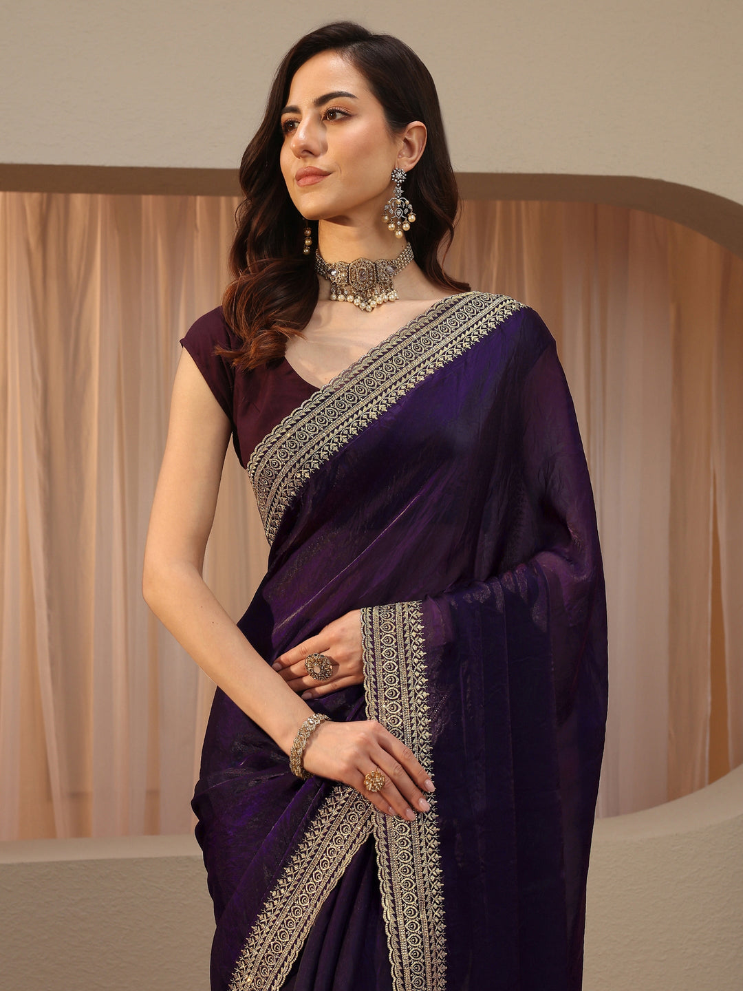  Plum Purple Tissue Saree 