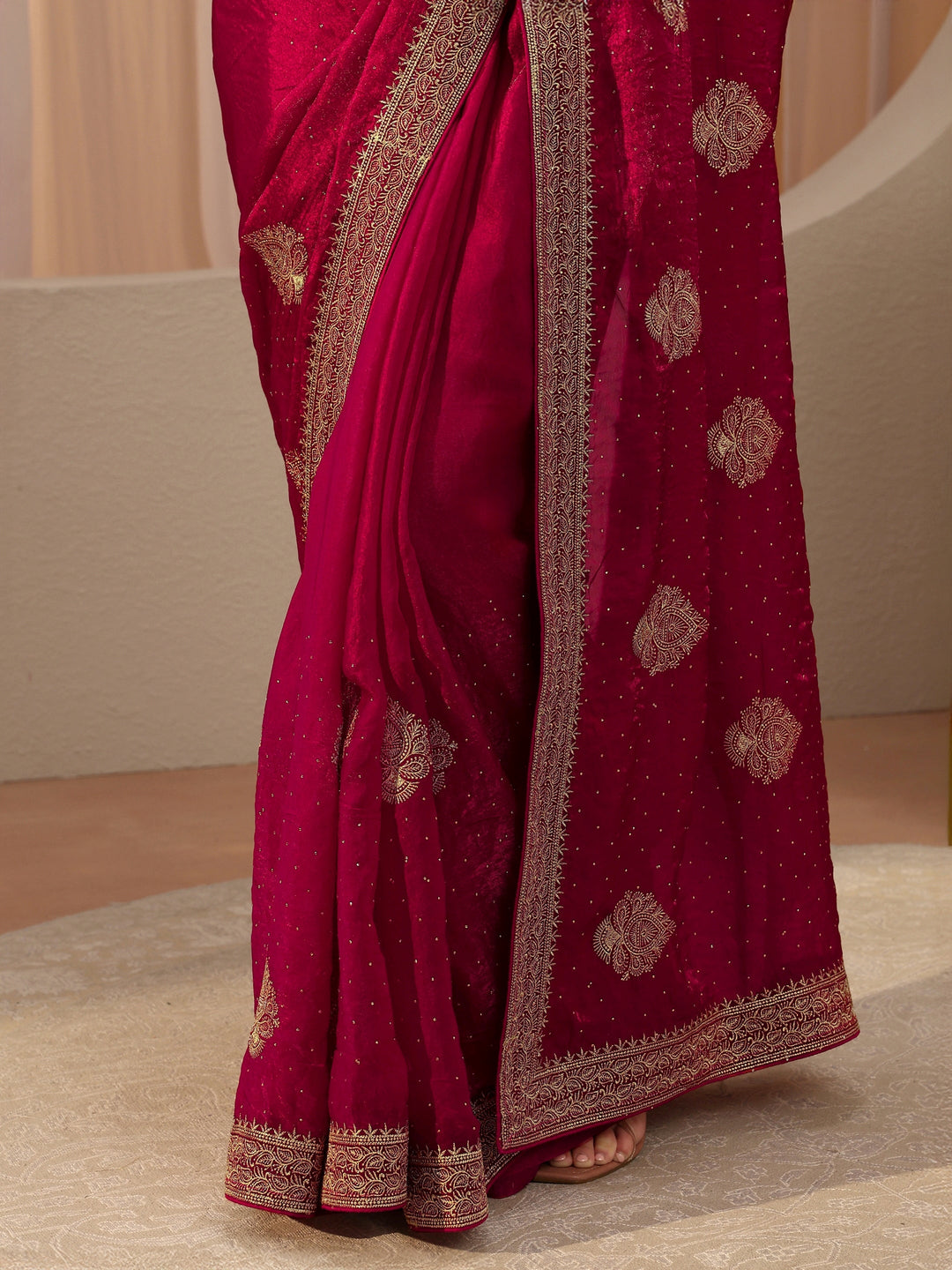 Rani Pink Ethnic Embellished Tissue Saree 