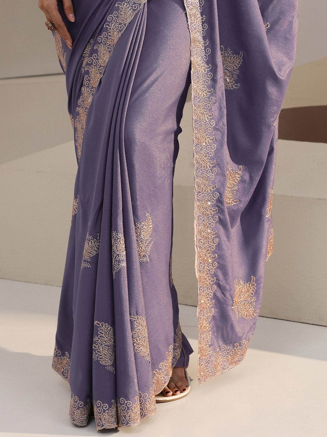 Lavender Floral Embellished Satin Saree 