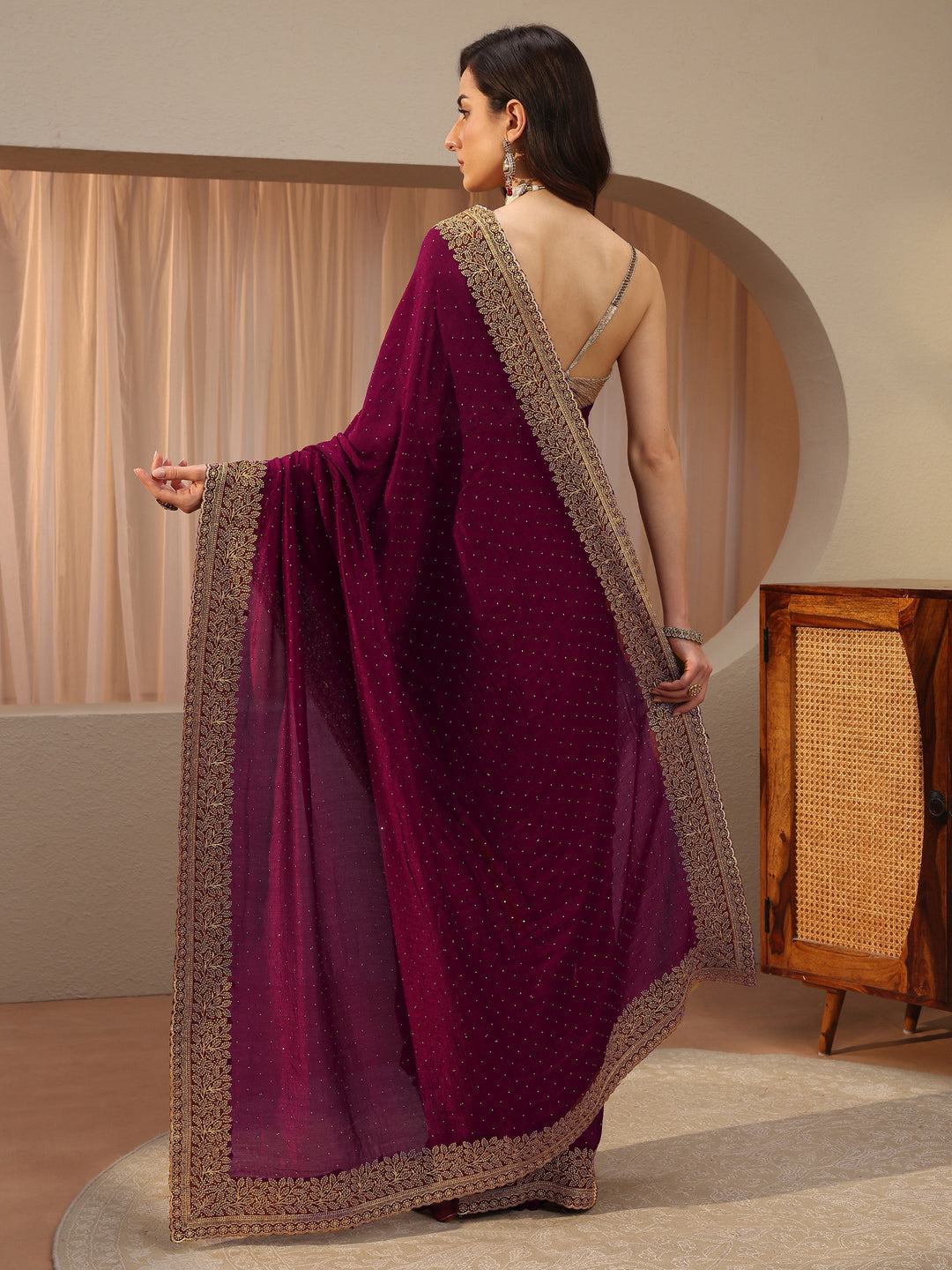  Maroon Embellished Silk Blend Saree 