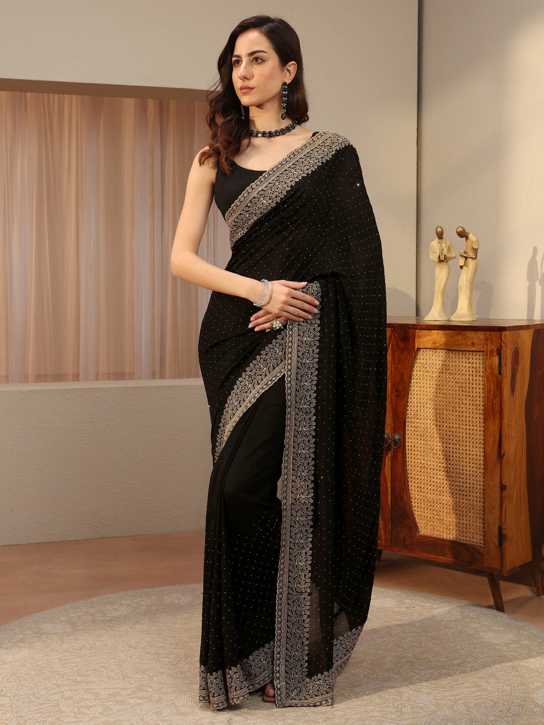  Black Embellished Silk Blend Saree 