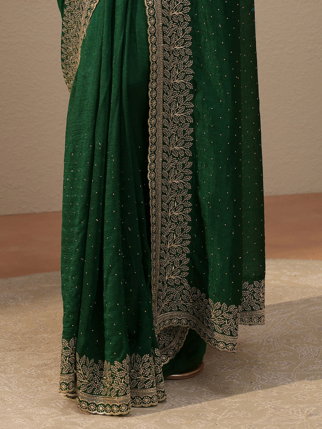  Bottle Green Embellished Silk Blend Saree 
