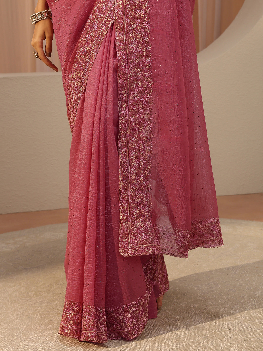  Peach Embellished Tissue Saree 