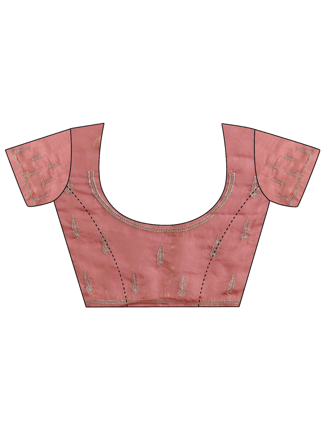  Coral Pink Ethnic Embellished Tissue Saree 