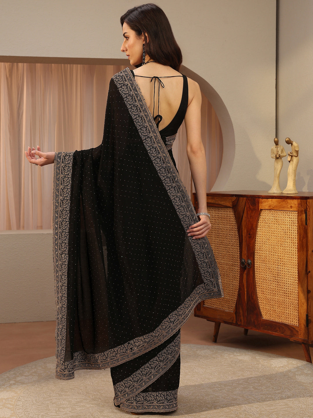  Black Embellished Silk Blend Saree 