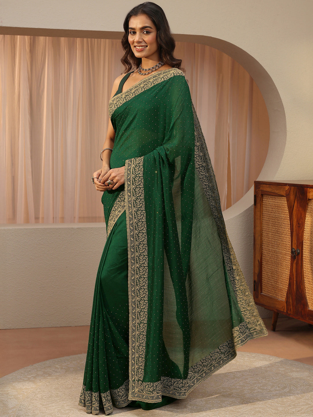  Sacramento Green Embellished Silk Blend Saree 