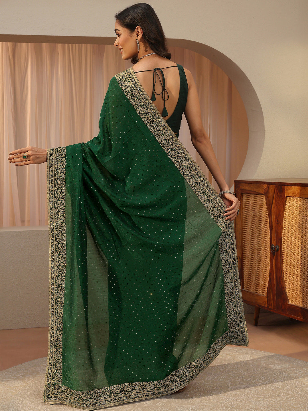 Sacramento Green Embellished Silk Blend Saree 