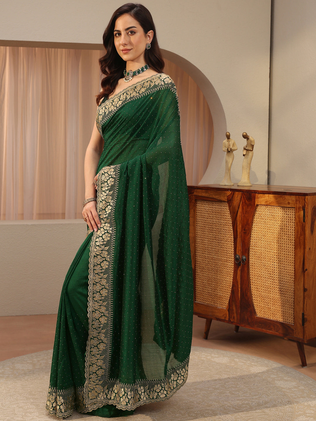  Sacramento Green Embellished Silk Blend Saree 