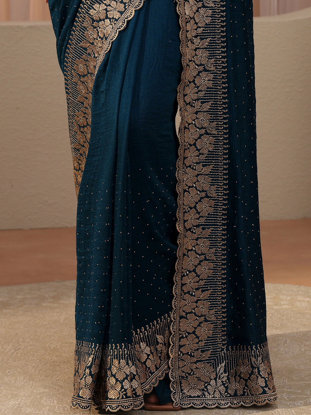  Navy Blue Embellished Silk Blend Saree 