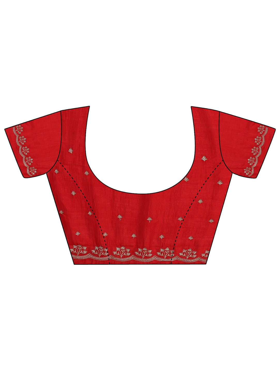  Vermilion Red Floral Embroidered Silk Blend Saree 