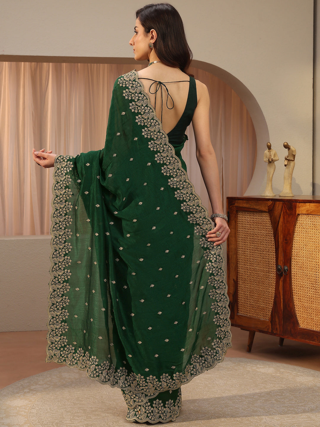  Sacramento Green Floral Embroidered Silk Blend Saree 
