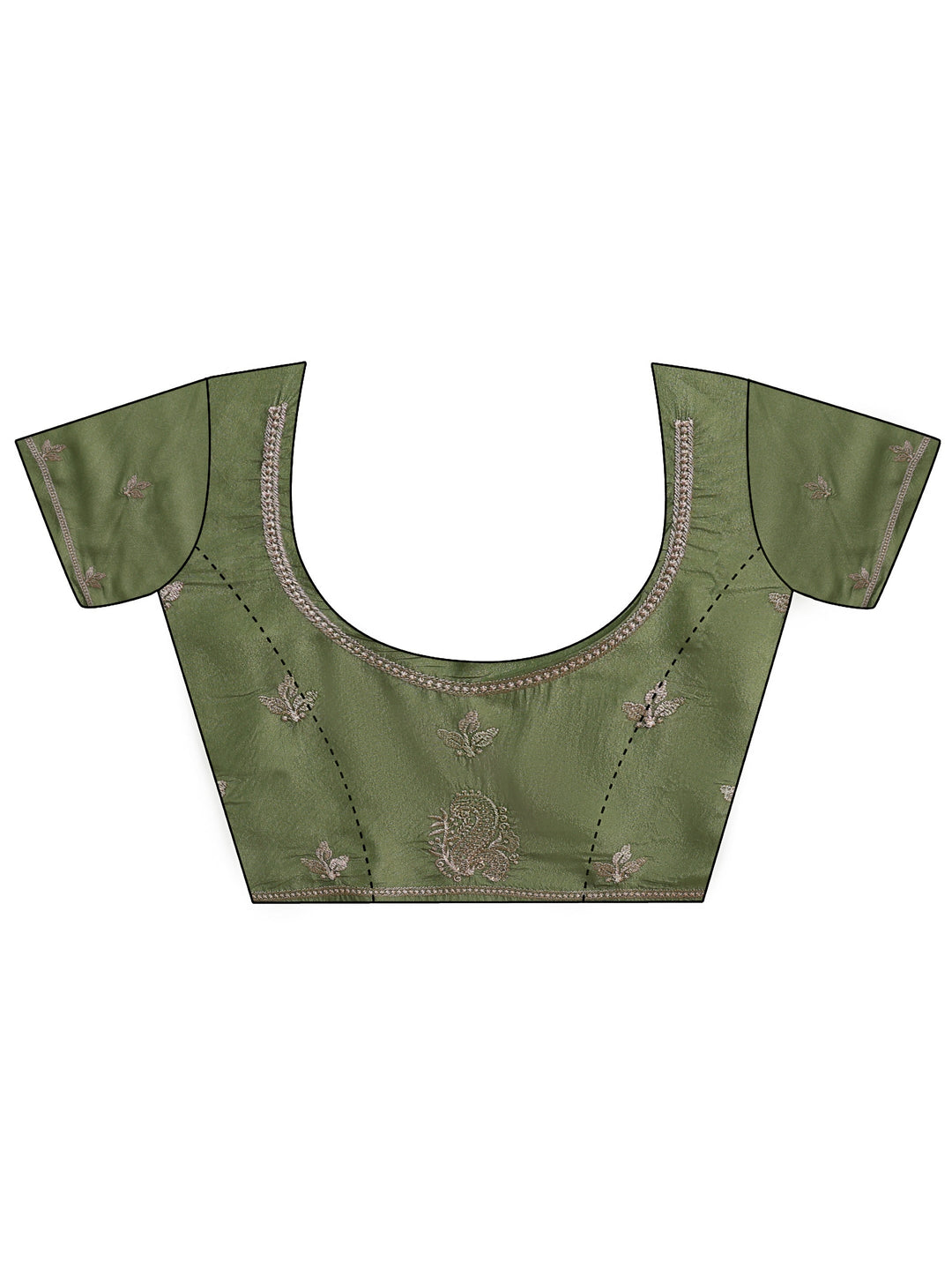  Sage Green Ethnic Embroidered Satin Saree 