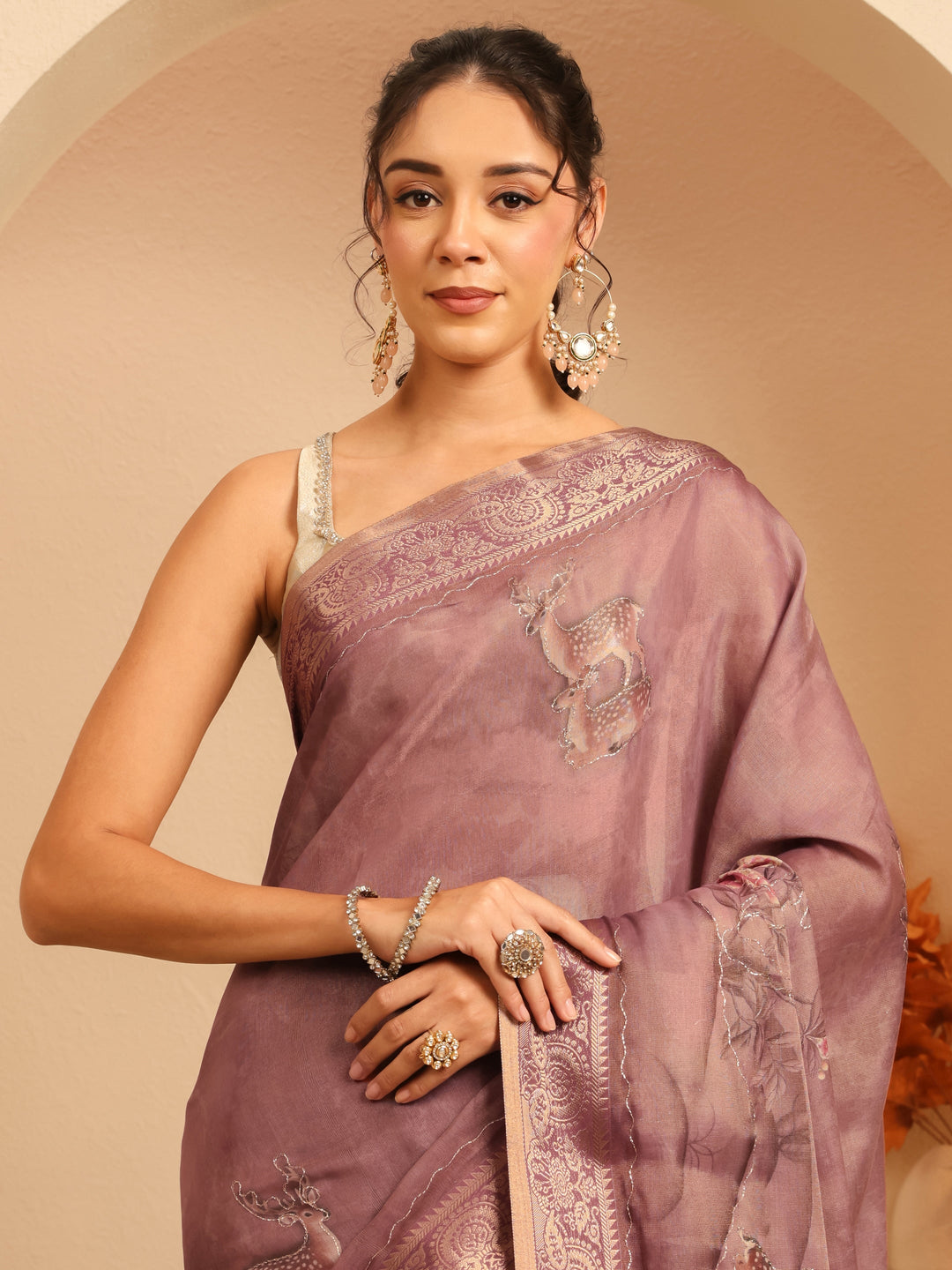  Mauve Floral Printed Silk Blend Saree 