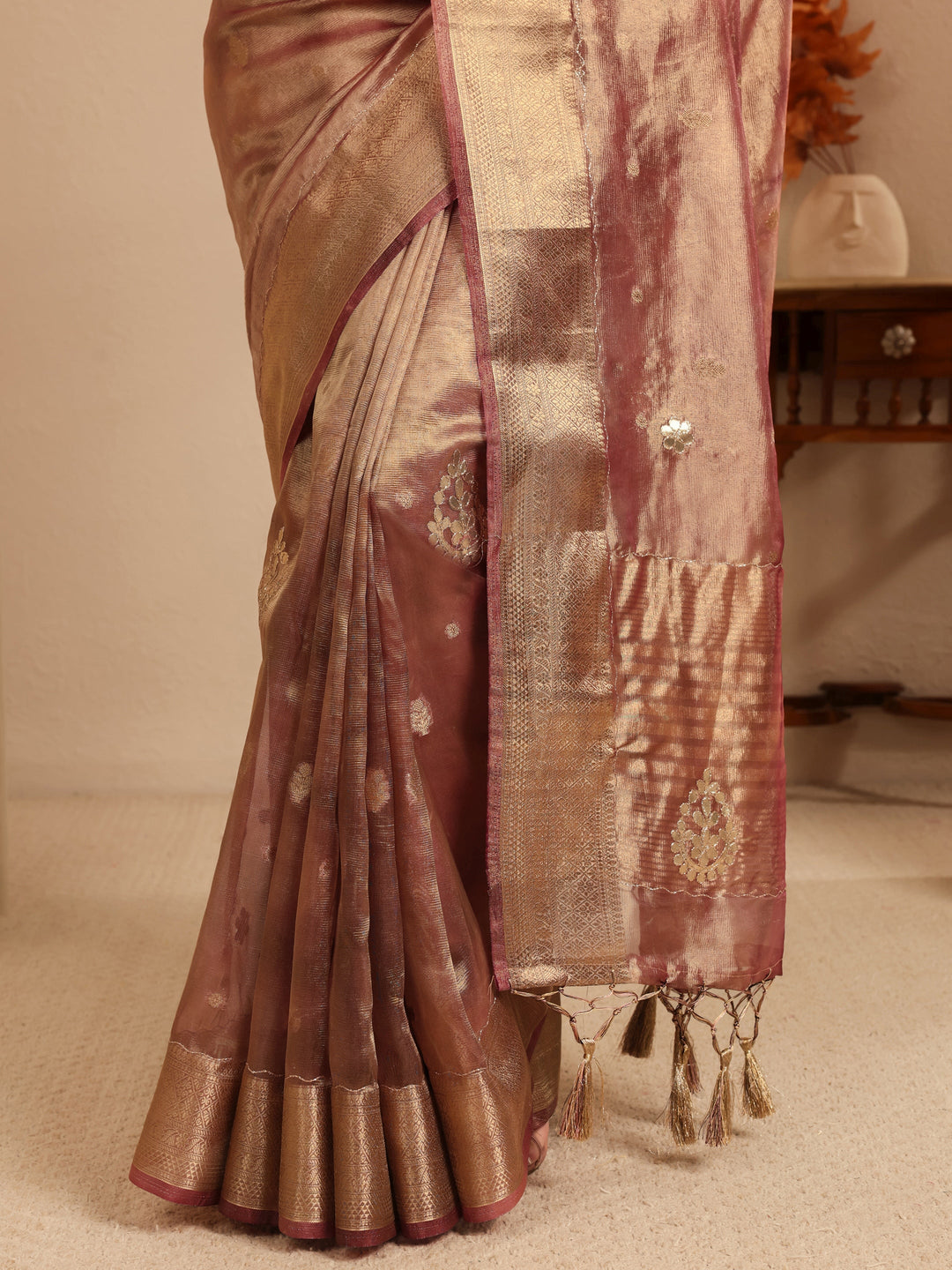  Mauve Floral Woven Design Silk Blend Saree 