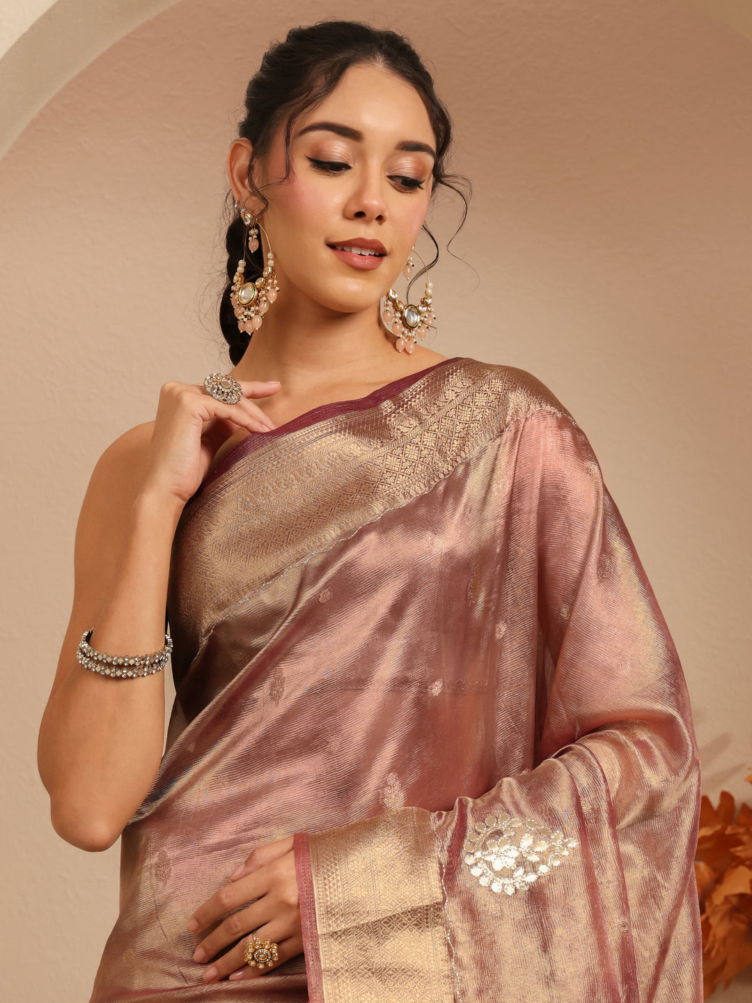  Mauve Floral Woven Design Silk Blend Saree 
