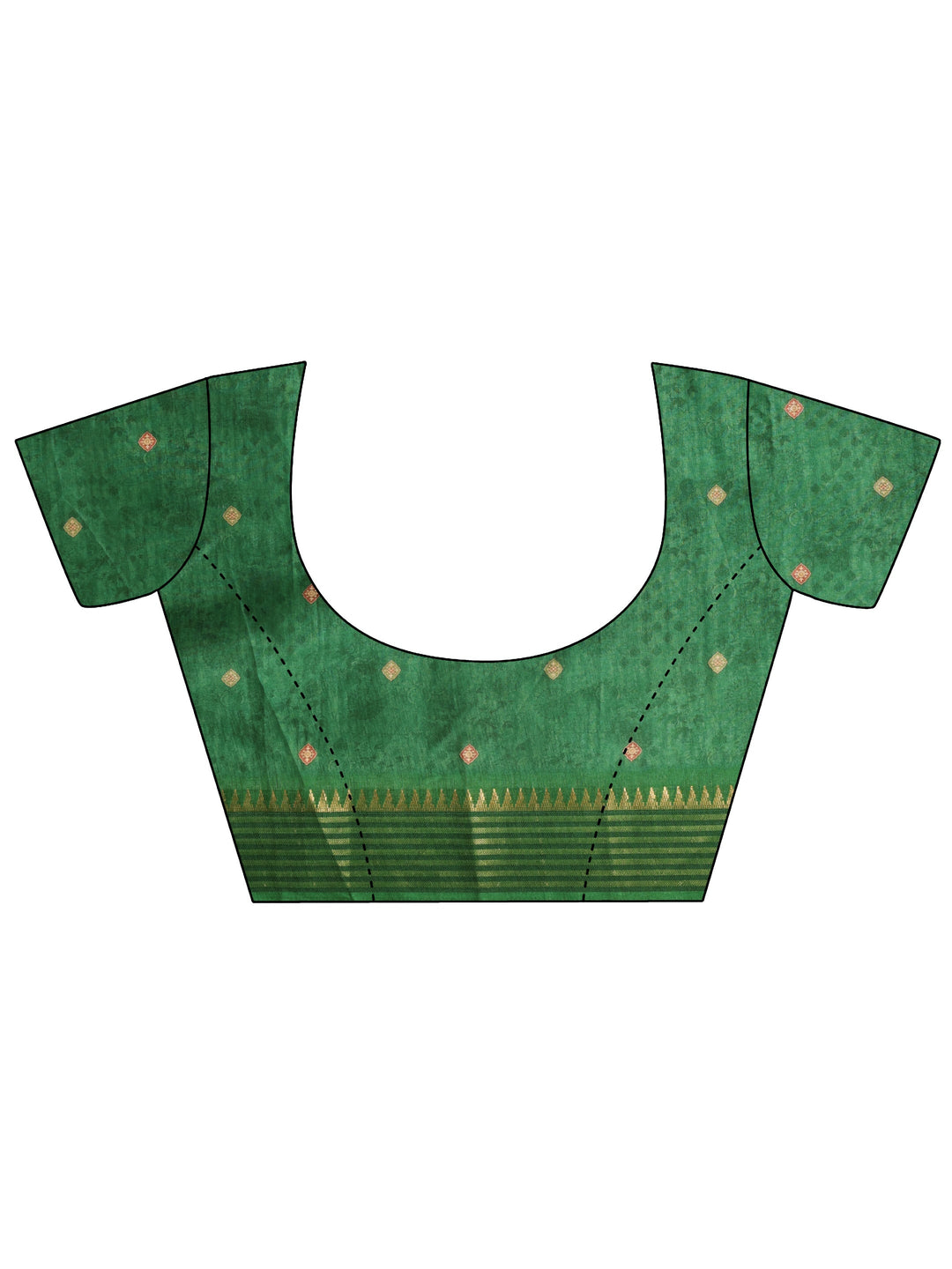  Beige And Green Mughal Print Silk Blend Saree 