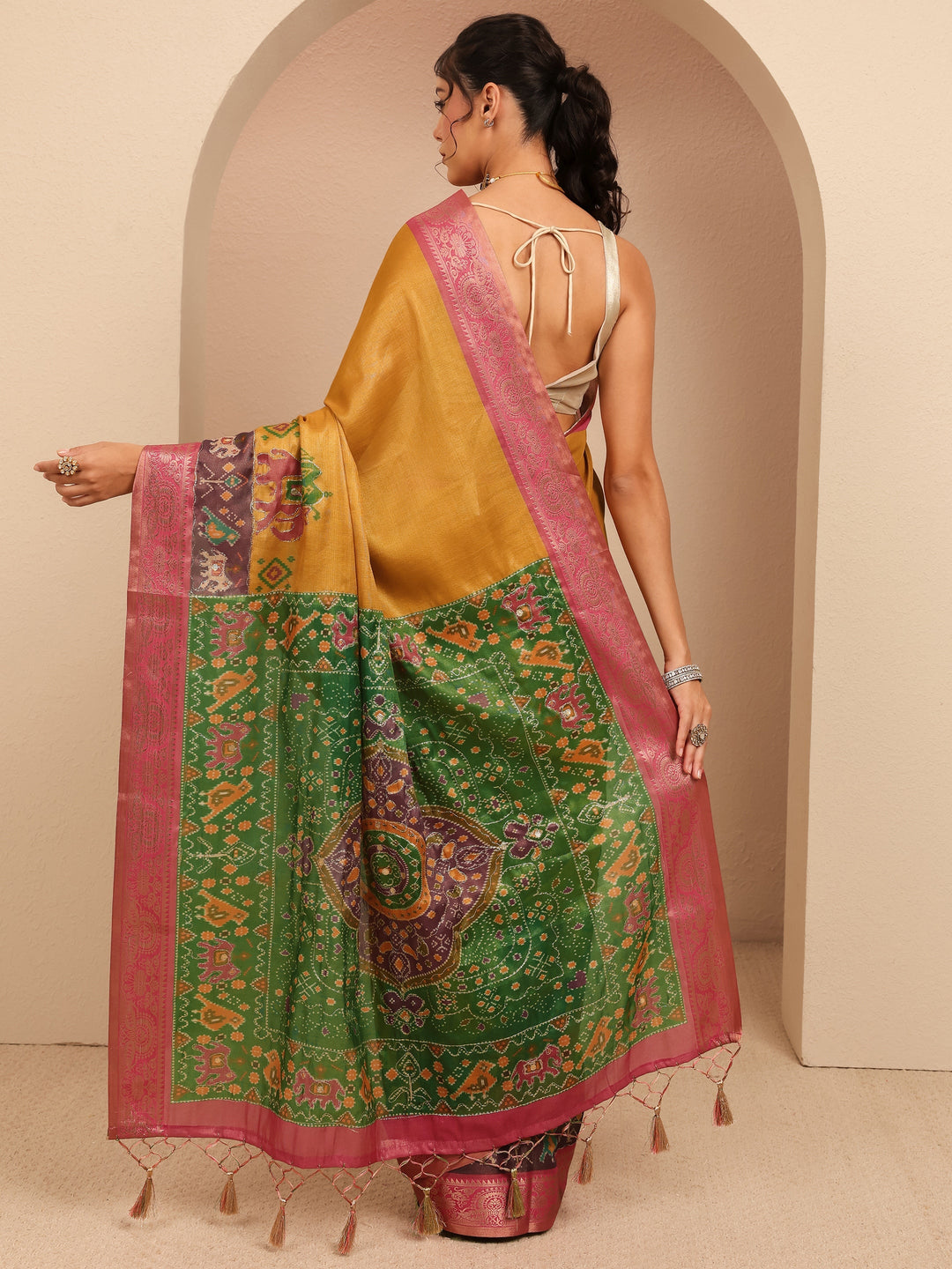  Mustard Patola Border Silk Blend Saree 