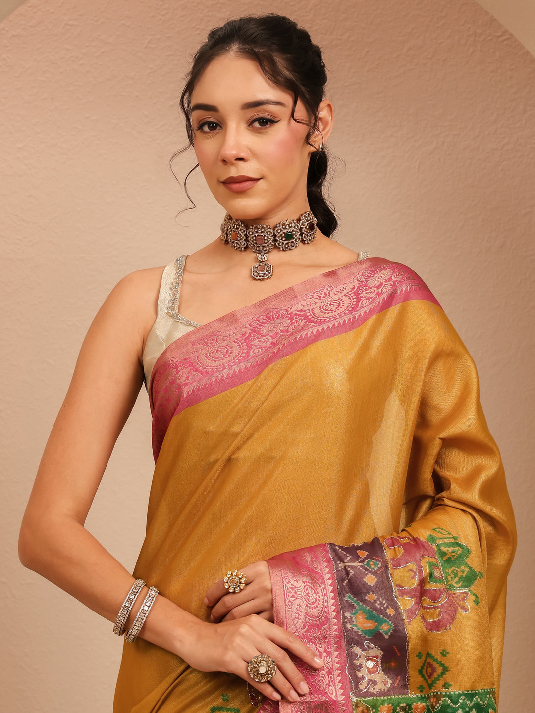  Mustard Patola Border Silk Blend Saree 
