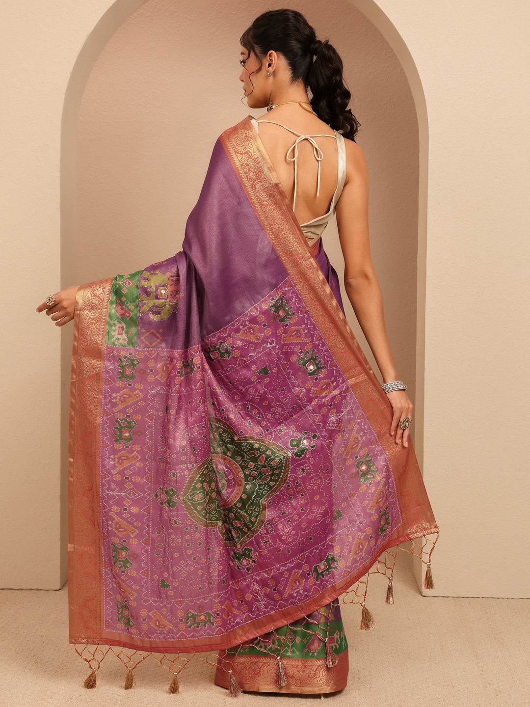 Purple Patola Border Silk Blend Saree 
