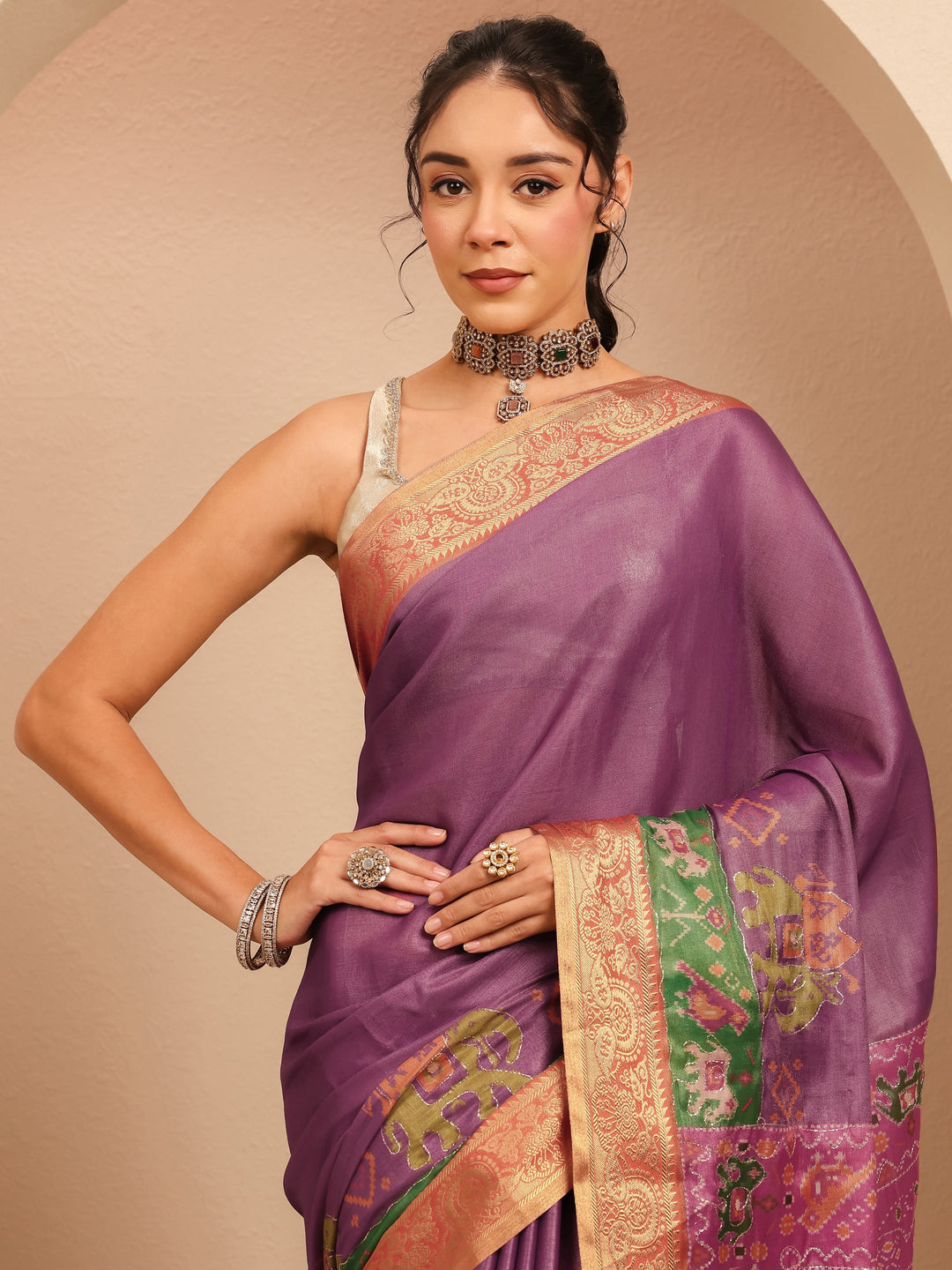  Purple Patola Border Silk Blend Saree 