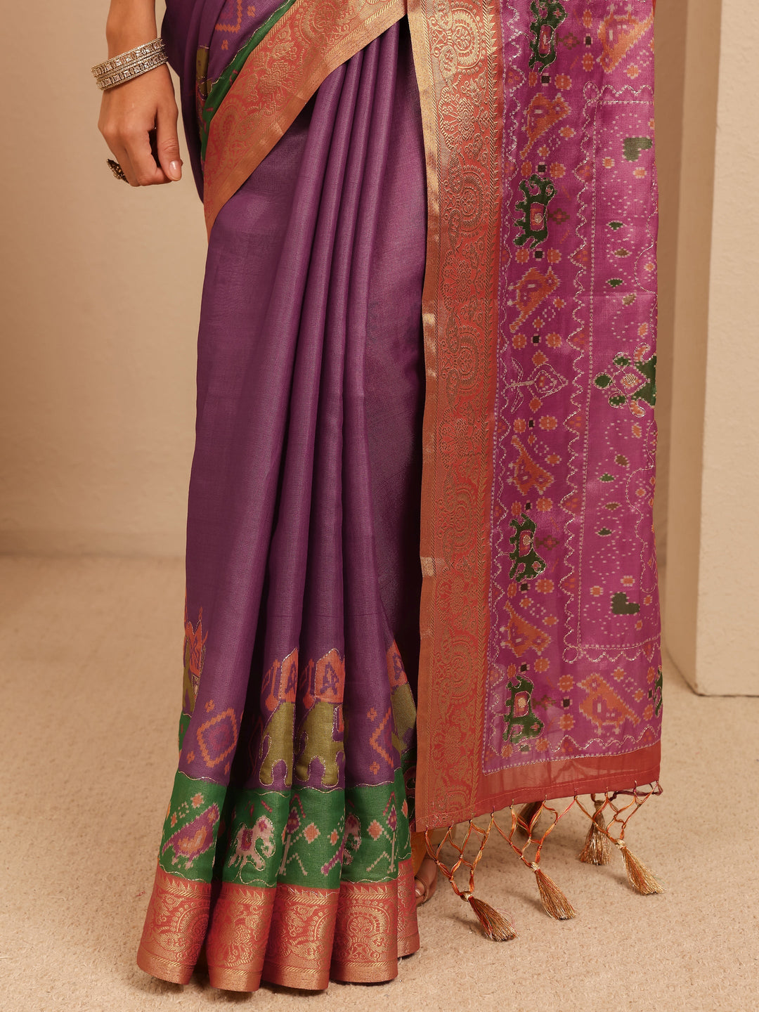  Purple Patola Border Silk Blend Saree 