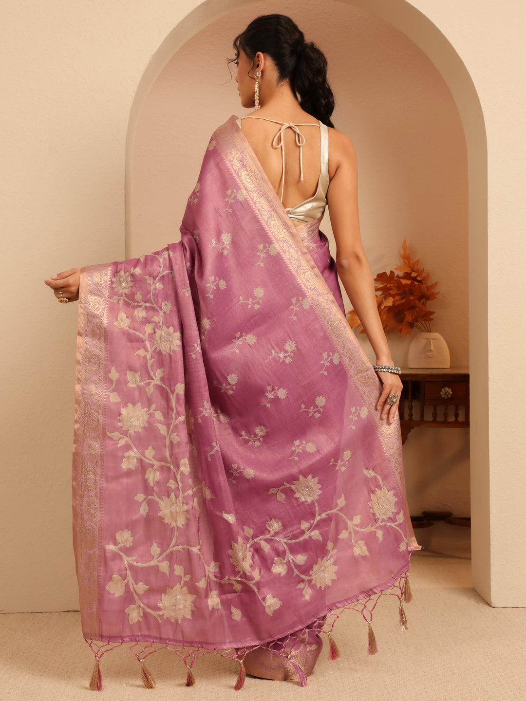  Muted Pink Floral Printed Silk Blend Saree 