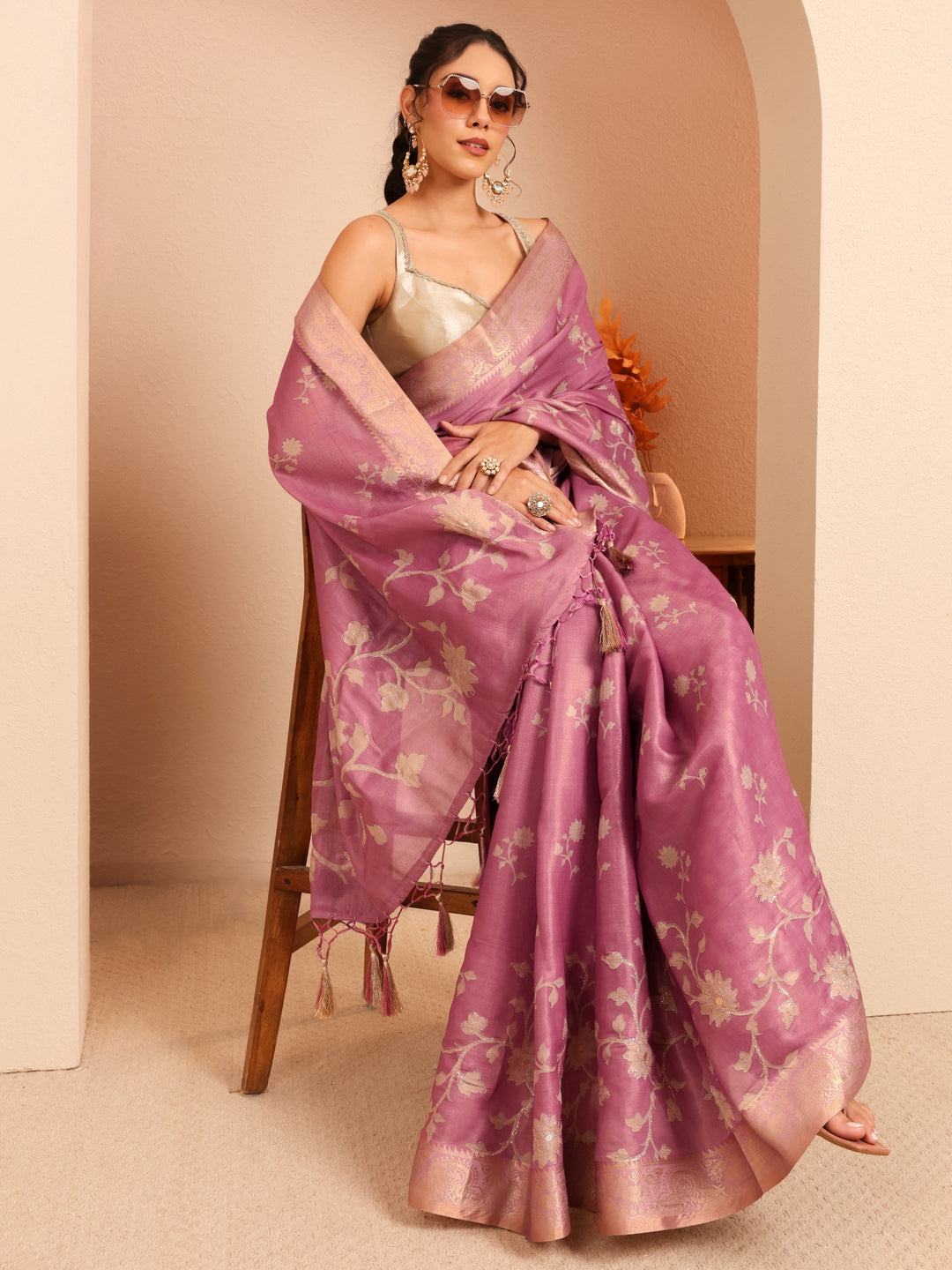  Muted Pink Floral Printed Silk Blend Saree 