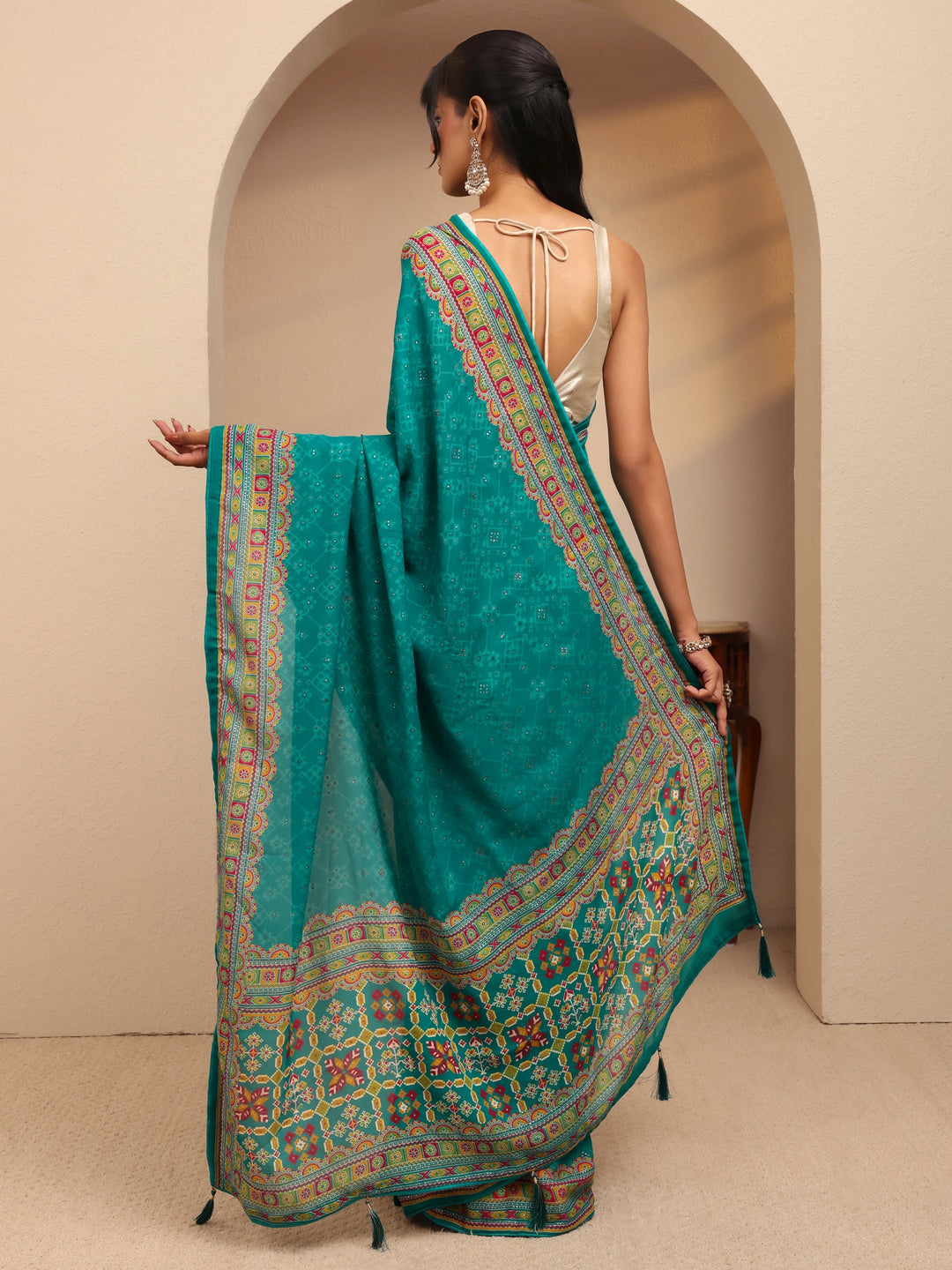  Aqua Blue Printed Silk Blend Saree 