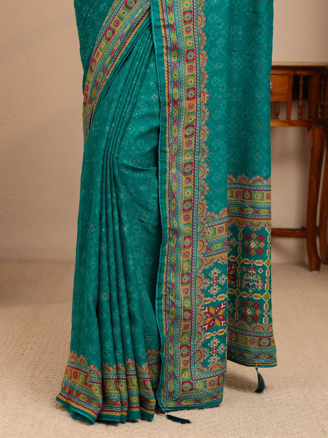  Aqua Blue Printed Silk Blend Saree 