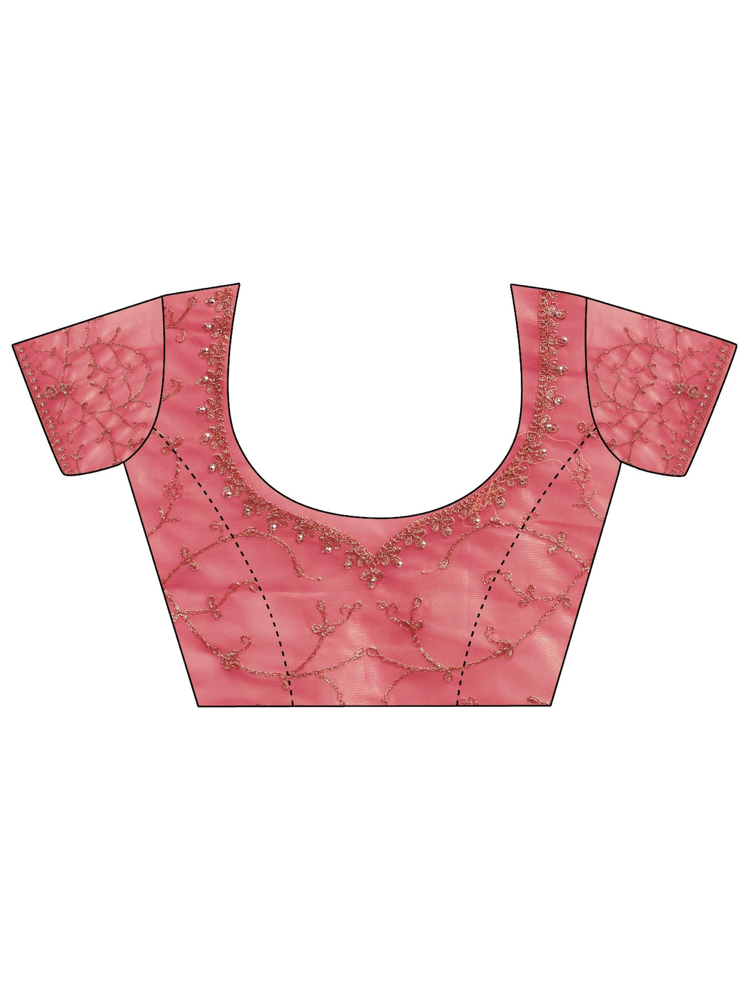  Peach Floral Embroidered Net Saree 