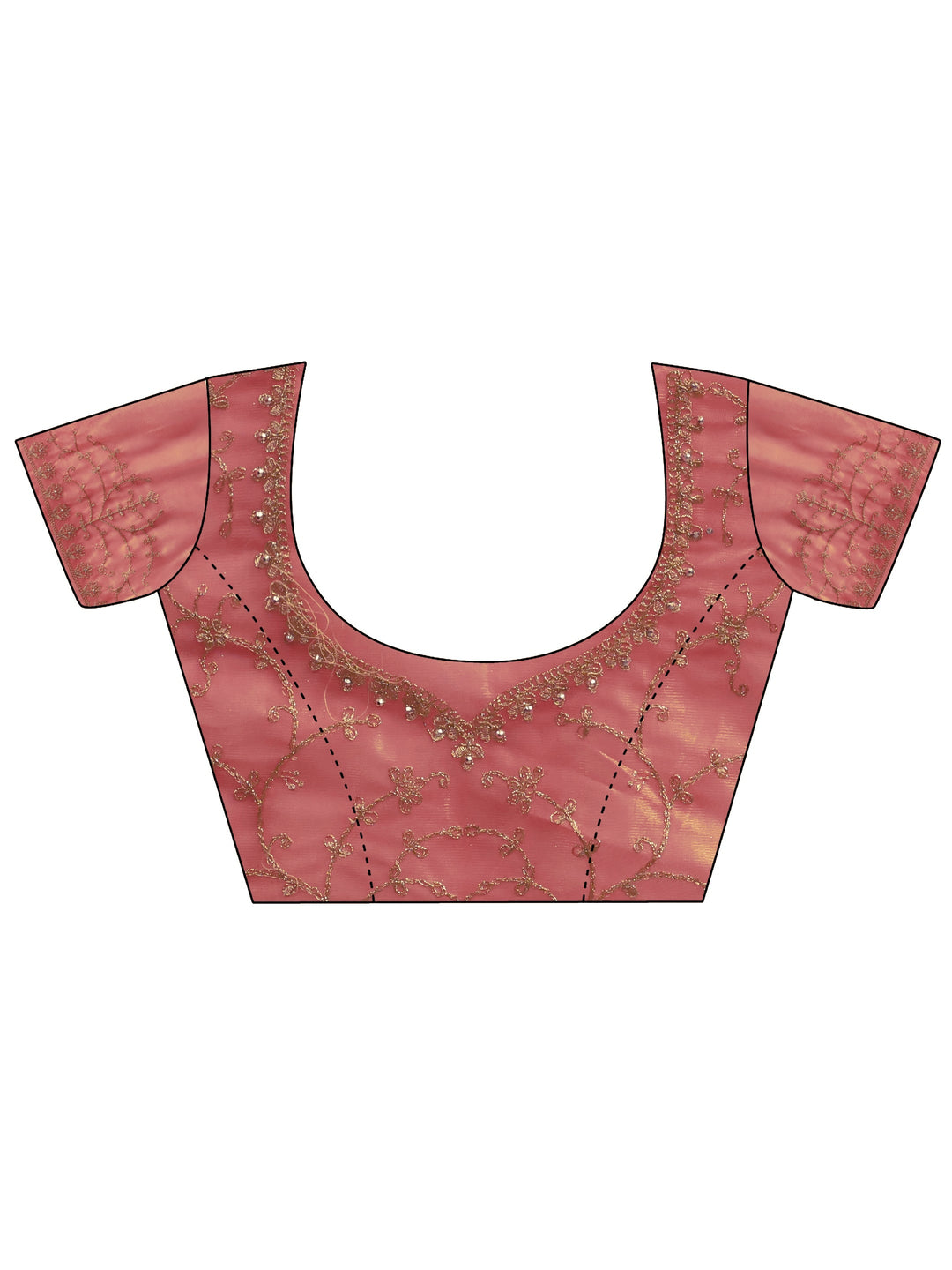  Peach Floral Embroidered Net Saree 