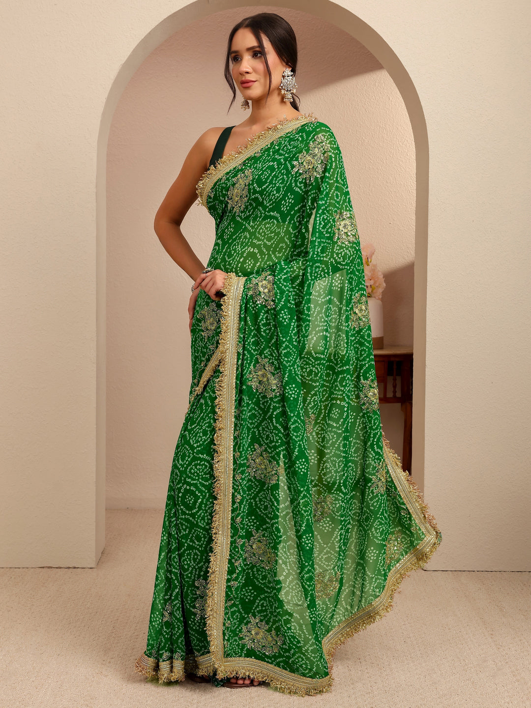  Emerald Green Badhani Printed Georgette Saree 
