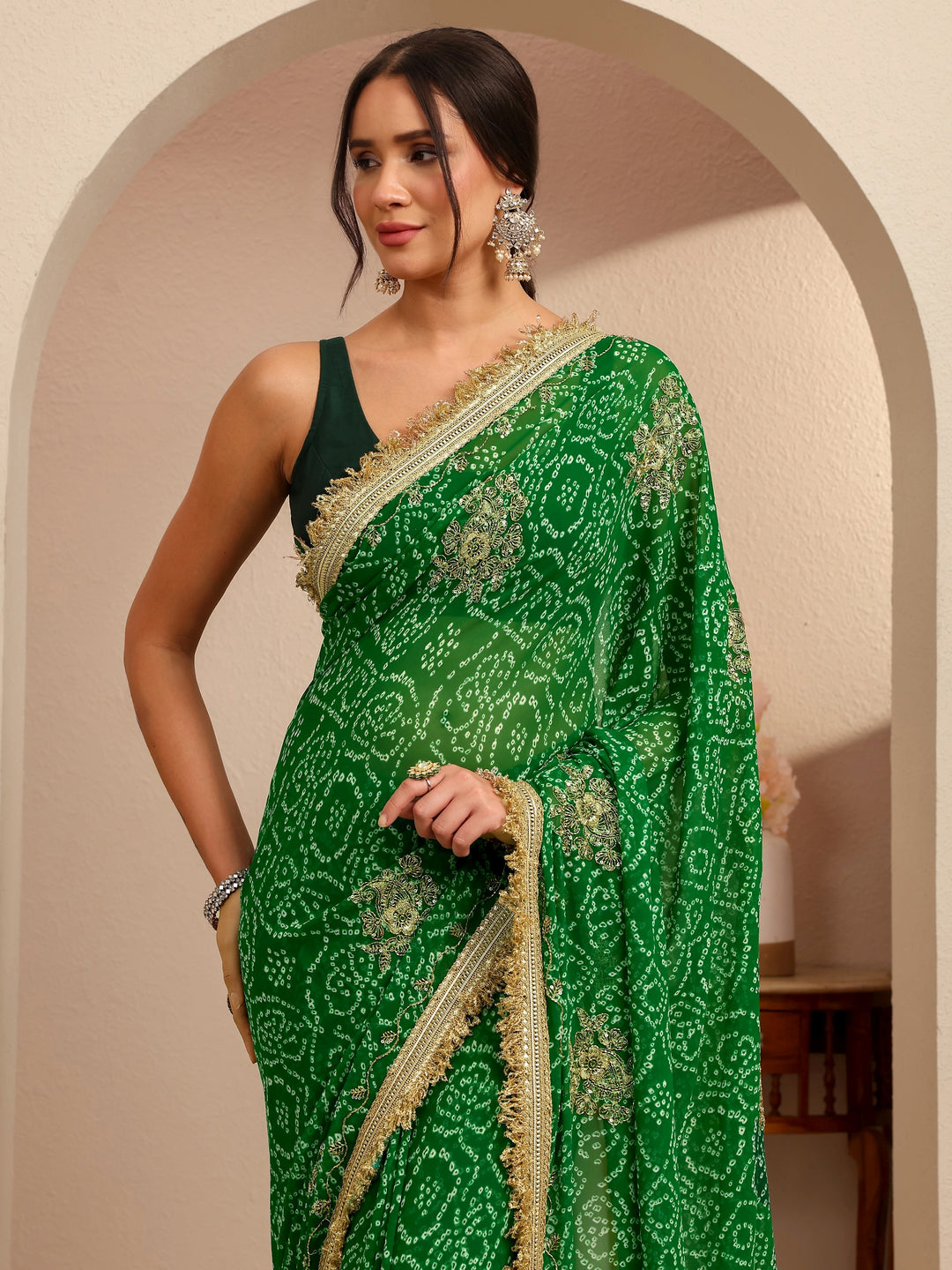  Emerald Green Badhani Printed Georgette Saree 