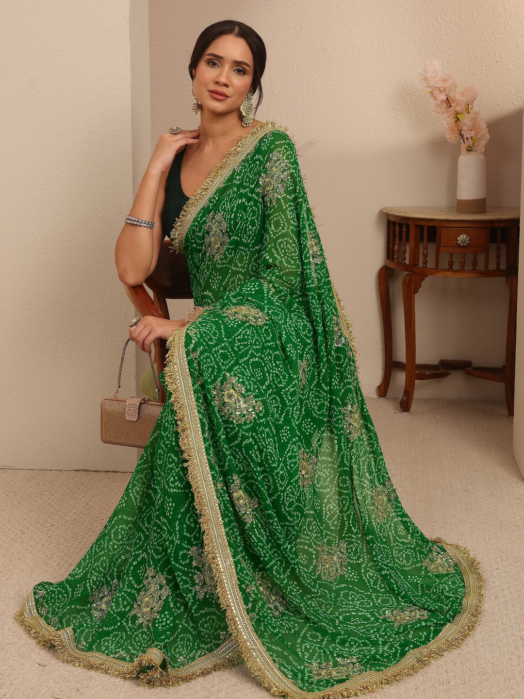  Emerald Green Badhani Printed Georgette Saree 