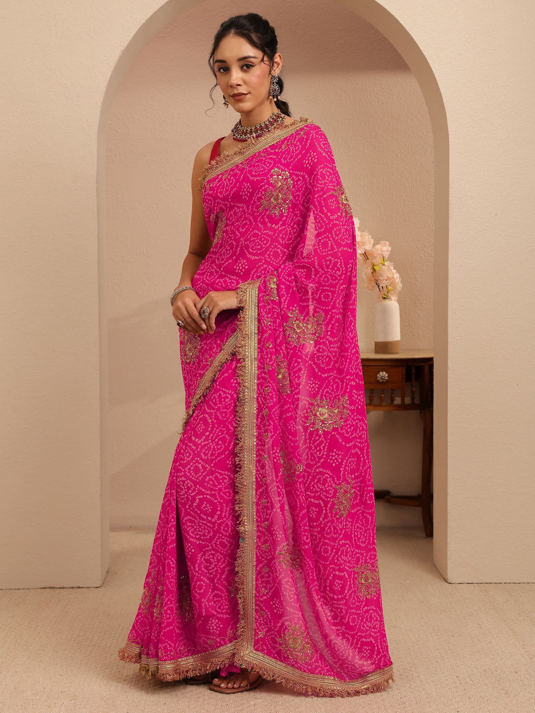  Rani Pink Badhani Printed Georgette Saree 