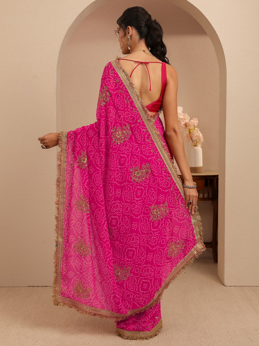  Rani Pink Badhani Printed Georgette Saree 