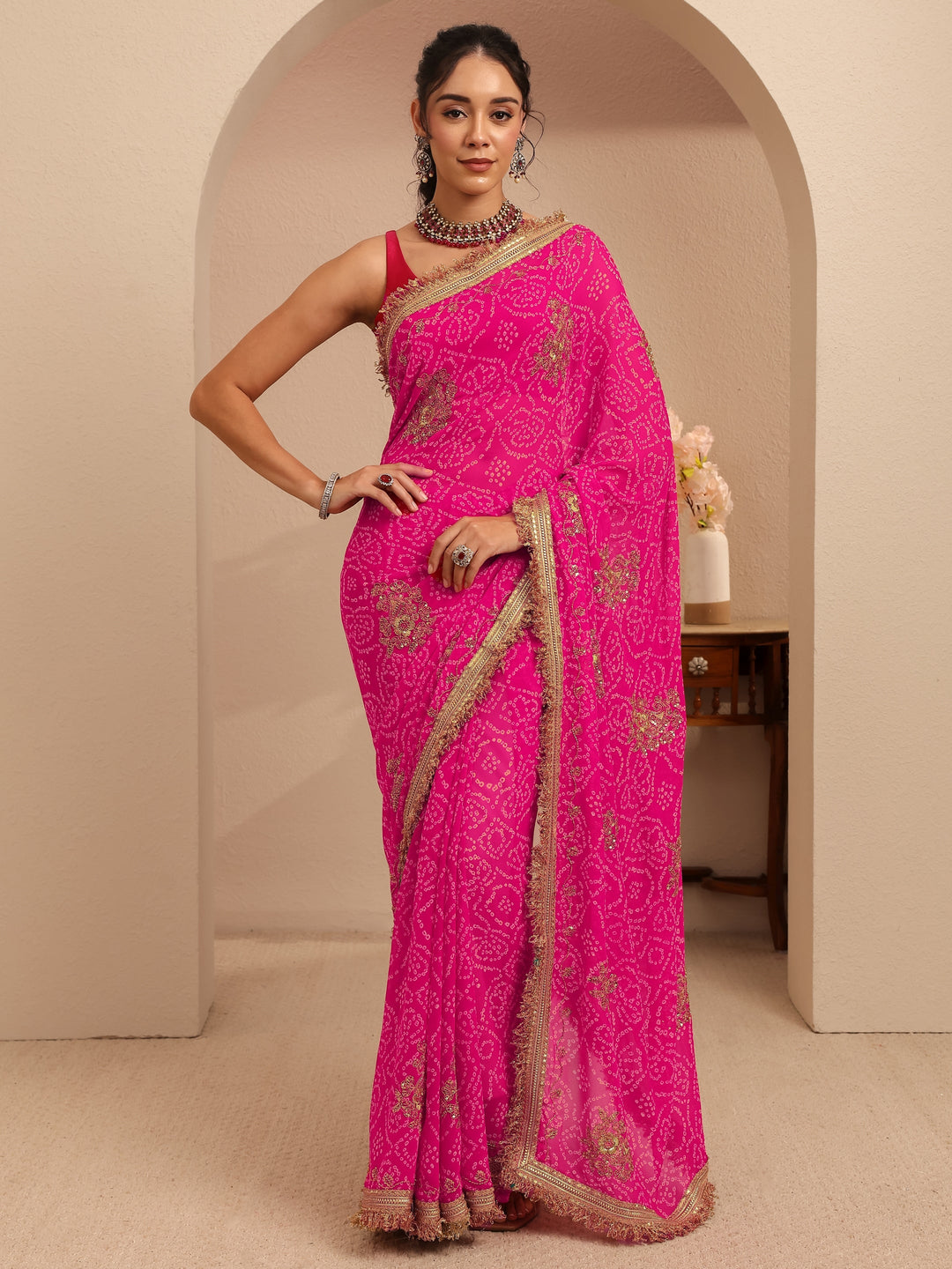  Rani Pink Badhani Printed Georgette Saree 