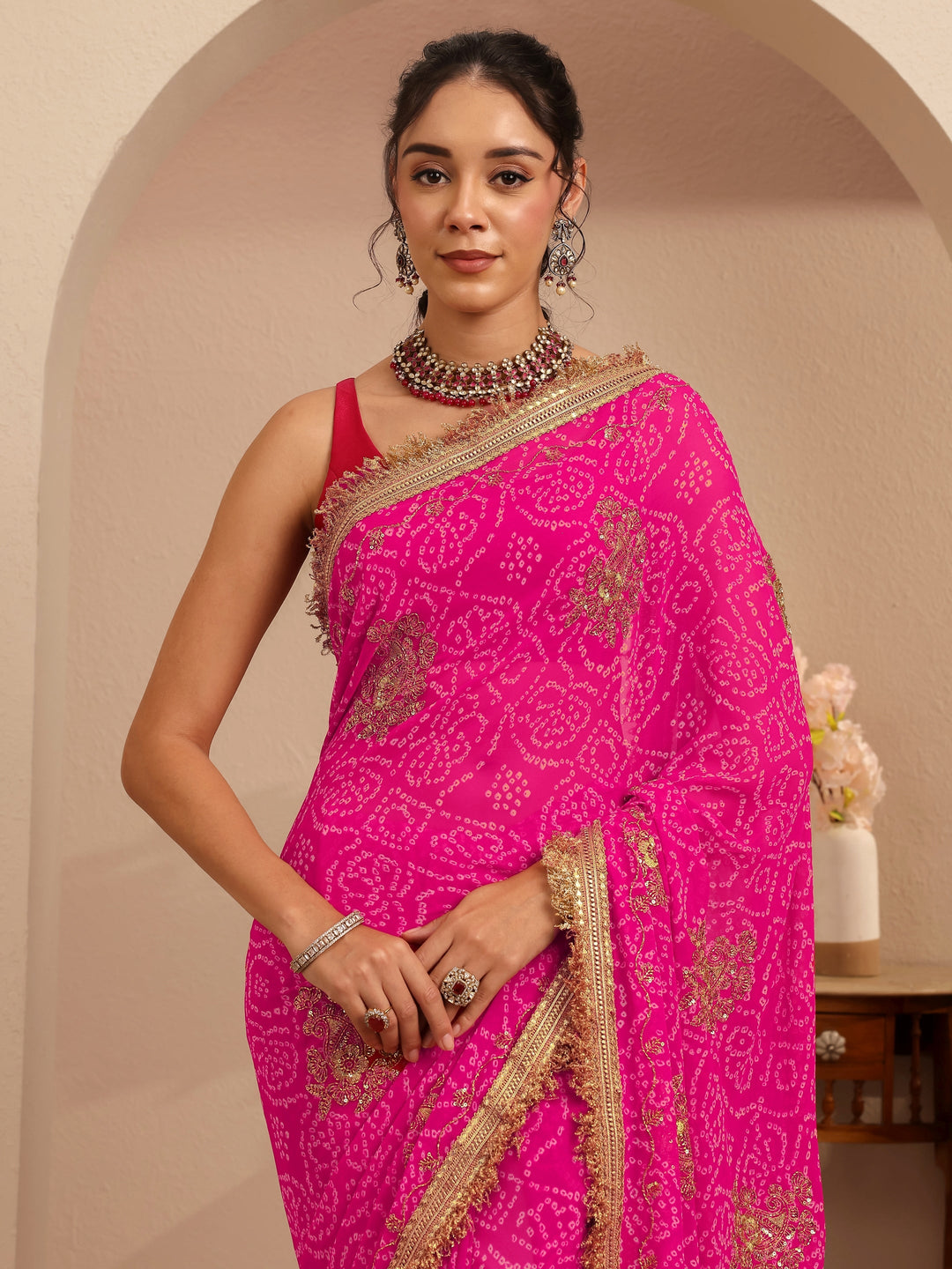  Rani Pink Badhani Printed Georgette Saree 