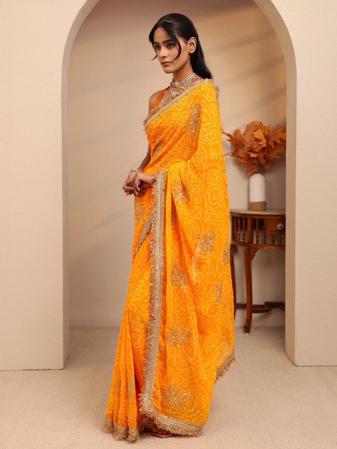  Mustard Badhani Printed Georgette Saree 