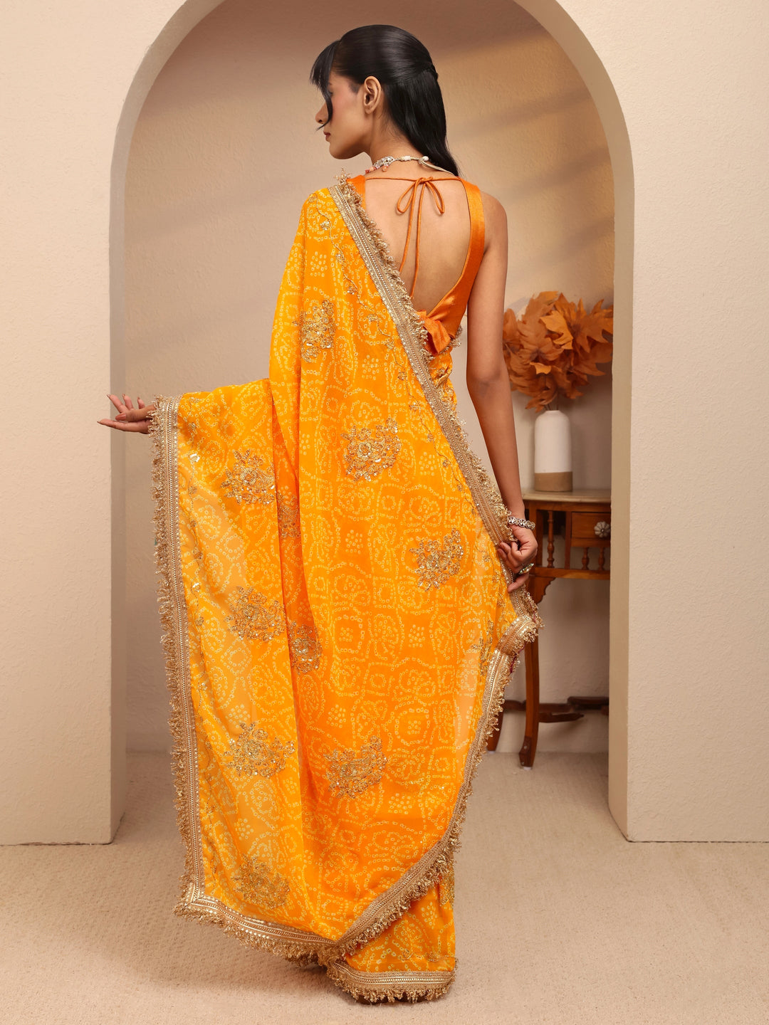  Mustard Badhani Printed Georgette Saree 