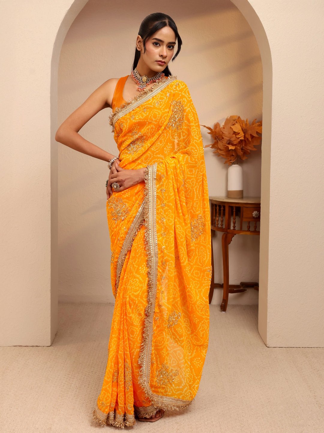  Mustard Badhani Printed Georgette Saree 