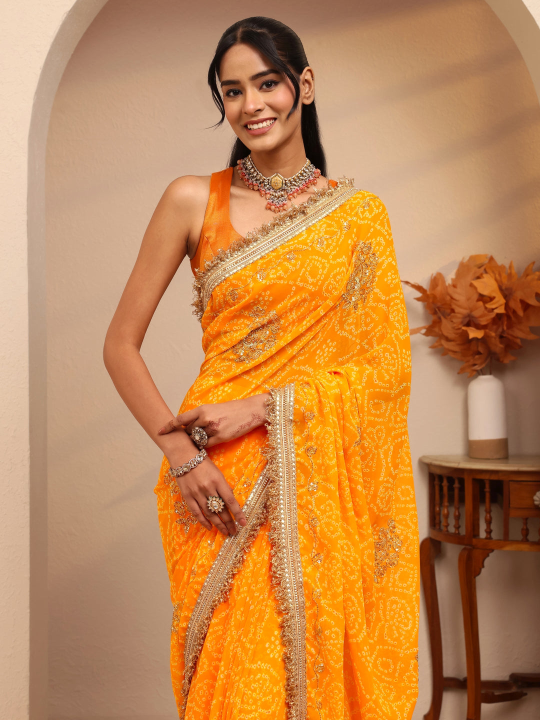  Mustard Badhani Printed Georgette Saree 