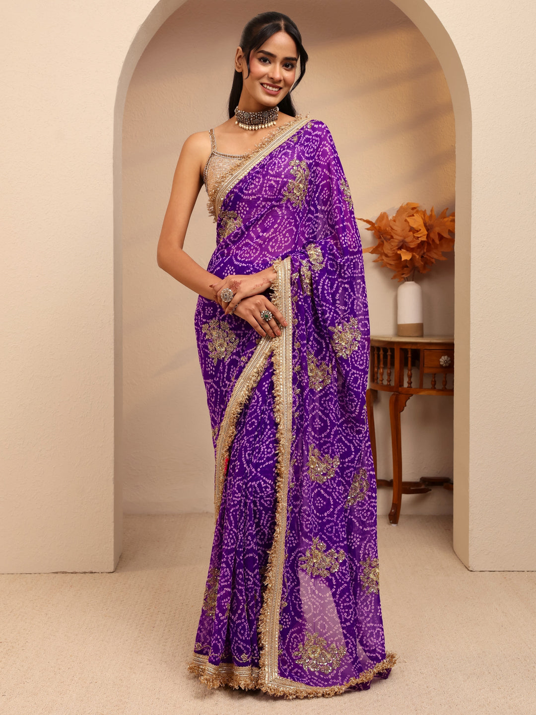  Purple Badhani Printed Georgette Saree 