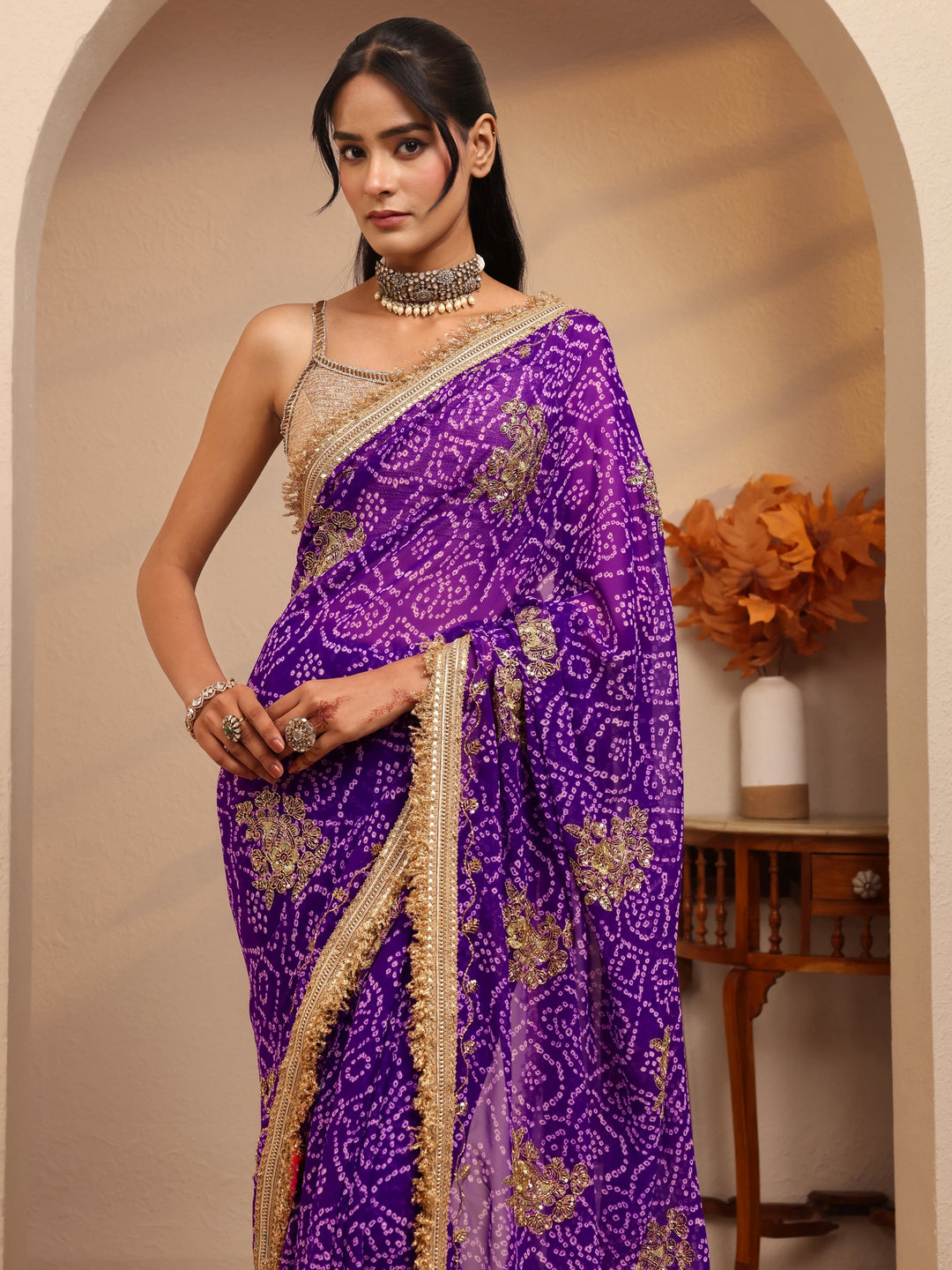  Purple Badhani Printed Georgette Saree 