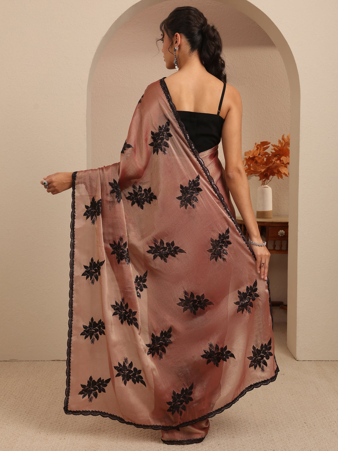  Mauve Floral Embroidered Organza Saree 